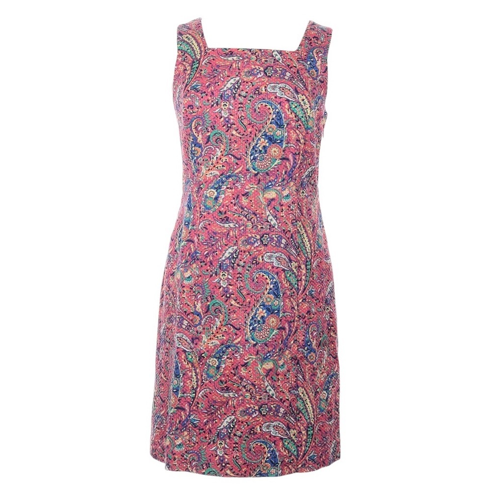 Talbots Coral Multi Color Textured Paisley Print Tie Back Sheath Dress S…